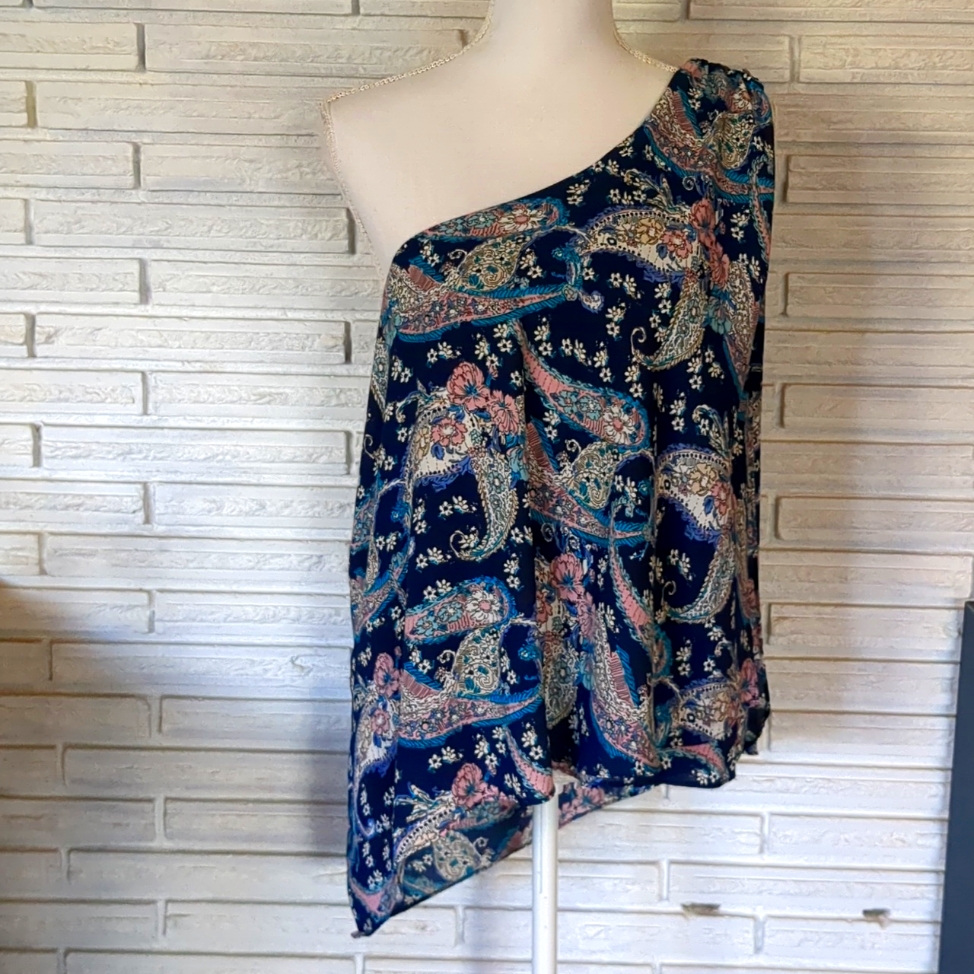 Cynthia Rowley Blue And Pink One-Shoulder Top